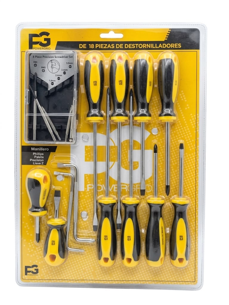 Set de 18 Piezas Destornilladores Powergrid